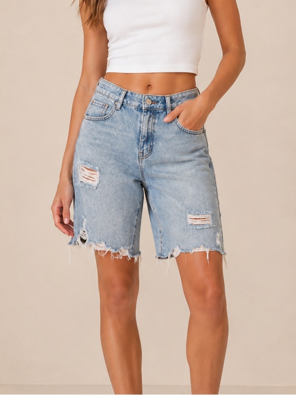 REWASH Distressed Light Wash Bermuda High Rise Denim Shorts size 1